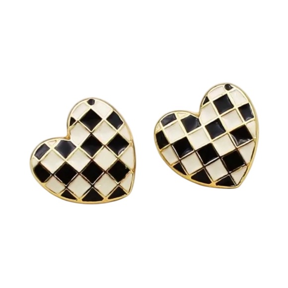 Whimsy_and_Rose Jewelry - Checkered Heart Earrings